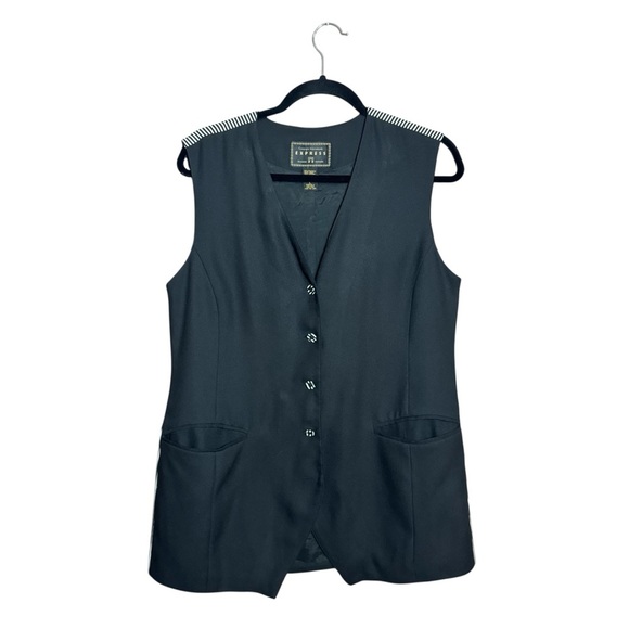 Vintage Express Black and White Striped Women's Pantsuit with Button-Up Vest - Picture 5 of 15